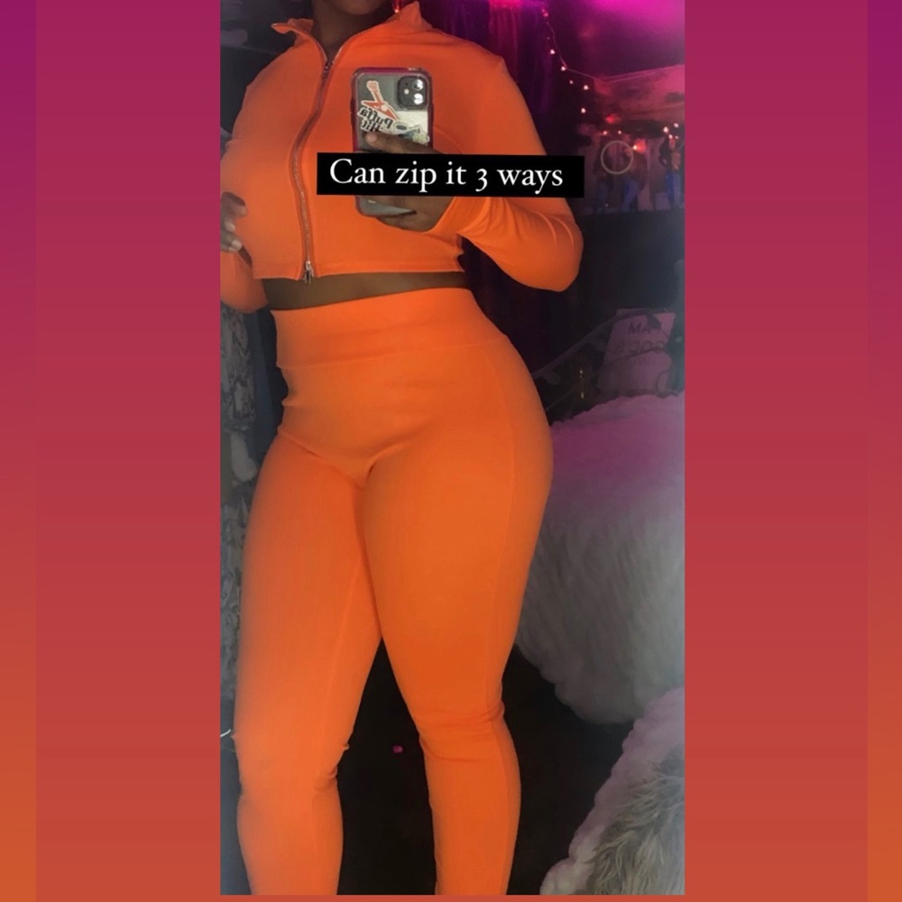 Women's Orange Zip-Up Pant Set